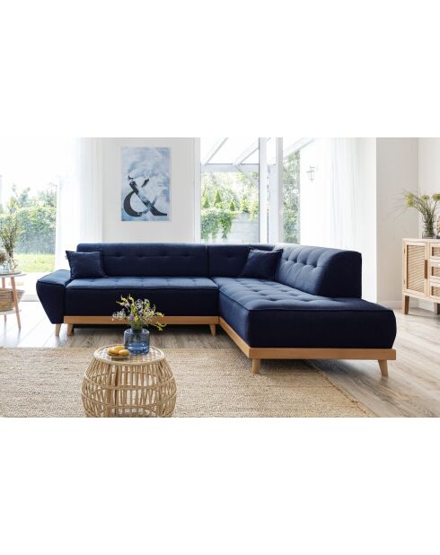 6pl Rechtes ausziehbares Ecksofa Dazzling Daisy Navyblau- 253x190x77 cm