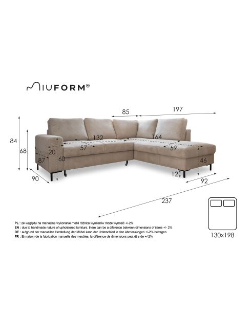 L Wandelbares rechtwinkliges Ecksofa Lofty Lilly Gray - 237x197x84 cm