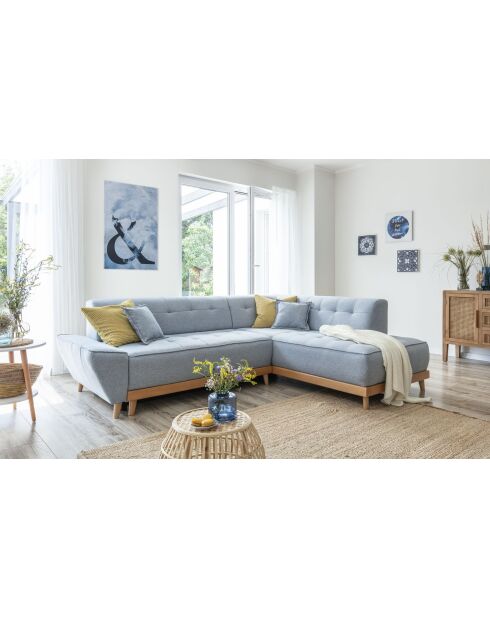 6pl Rechtes ausziehbares Ecksofa Dazzling Daisy Light Blue- 253 x 190 x 77 cm