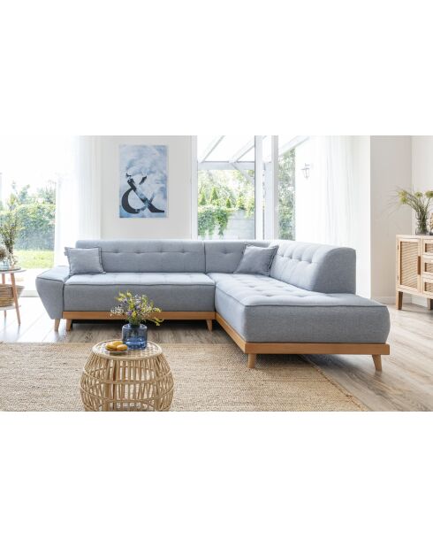 6pl Rechtes ausziehbares Ecksofa Dazzling Daisy Light Blue- 253 x 190 x 77 cm
