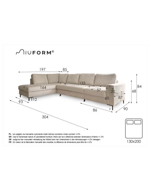 L-MAX Wandelbares Ecksofa linke Ecke Lofty Lilly Hellgrau- 304x197x84 cm