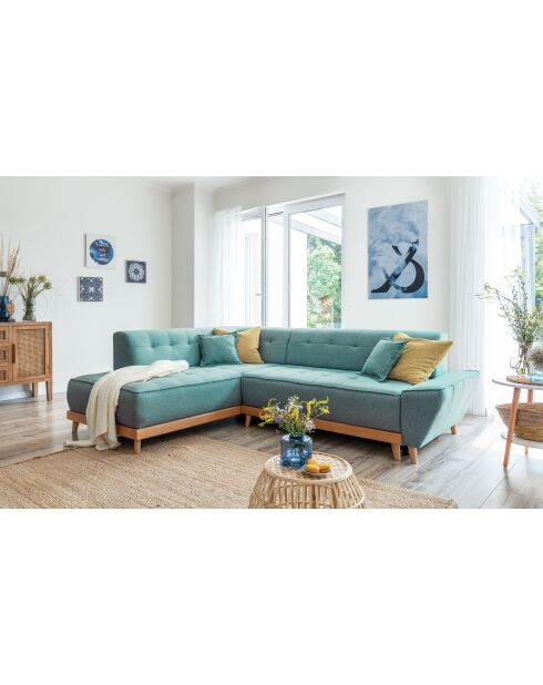 canapé d'angle 6pl Gauche convertible Dazzling Daisy Turquoise- 253x190x77 cm