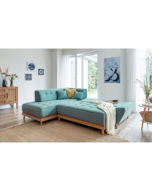 canapé d'angle 6pl Gauche convertible Dazzling Daisy Turquoise- 253x190x77 cm