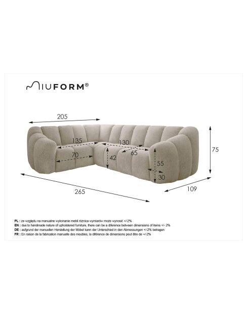Fixed L Left Shell Ecksofa Dunkelgrün — 265 x 205 x 75 cm