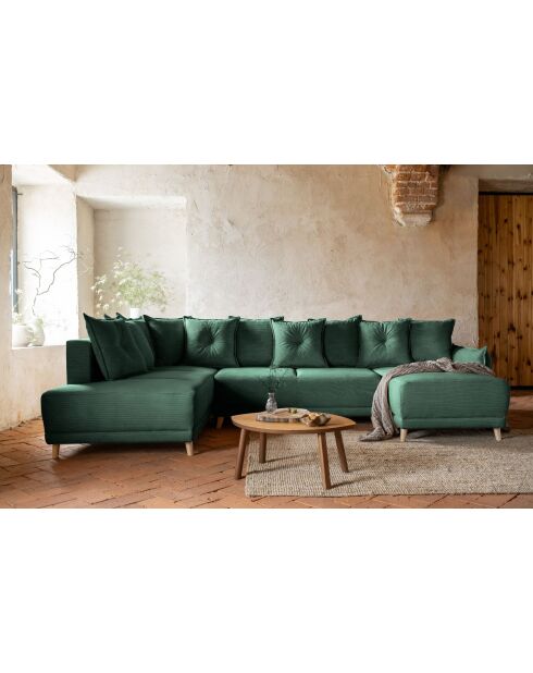U hoekbank omvormbaar linkerhoek Lazy Lukka Bottle Green - 320x191x85 cm