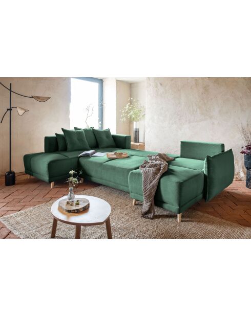U hoekbank omvormbaar linkerhoek Lazy Lukka Bottle Green - 320x191x85 cm