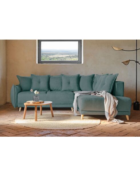 L Ausziehbares Ecksofa; rechte Ecke Lazy Lukka Turquoise- 247x191x85 cm