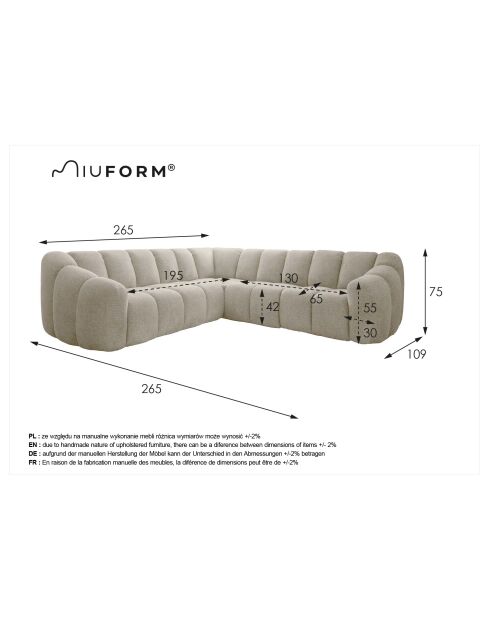 L-MAX Shell Terracotta vaste hoekbank - 265x265x75 cm