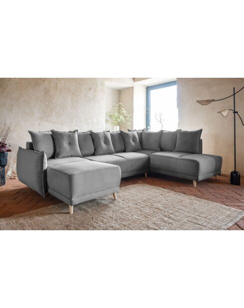 U hoekbank omvormbaar haaks Lazy Lukka lichtgrijs- 320x191x85 cm