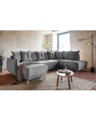 Ecksofa U, verstellbar, rechtwinklig, Lazy Lukka, hellgrau, 320 x 191 x 85 cm