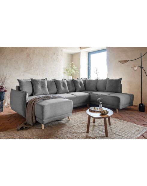 U hoekbank omvormbaar haaks Lazy Lukka lichtgrijs- 320x191x85 cm