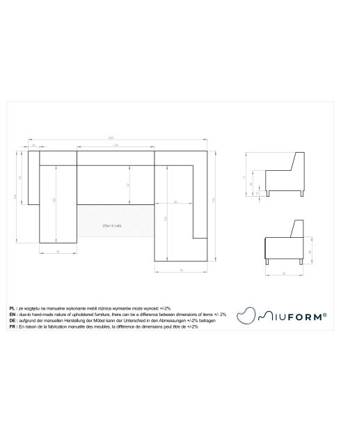 8-plättriges ausziehbares linkes Ecksofa Dazzling Daisy Anthracite- 330x190x77 cm