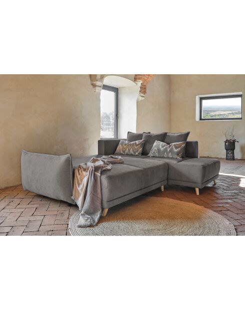 L Wandelbares Ecksofa; rechte Ecke Lazy Lukka Dark Grey- 247x191x85 cm
