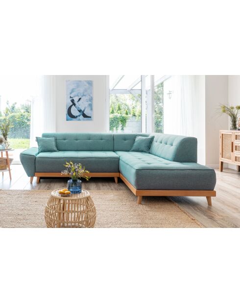 Rechter omvormbare hoekbank Dazzling Daisy Turquoise - 253x190x77 cm