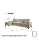 S-MAX Wandelbares Ecksofa linke Ecke Lofty Lilly Hellgrau- 306x150x84 cm