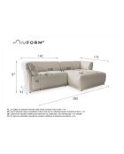 Divano angolare destro Gatsby Grey Fisso S - 280x173x87 cm