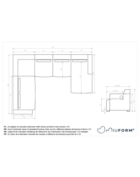Festes U-Ecksofa, links Flex Felix Dunkelbeige- 337x265x70 cm