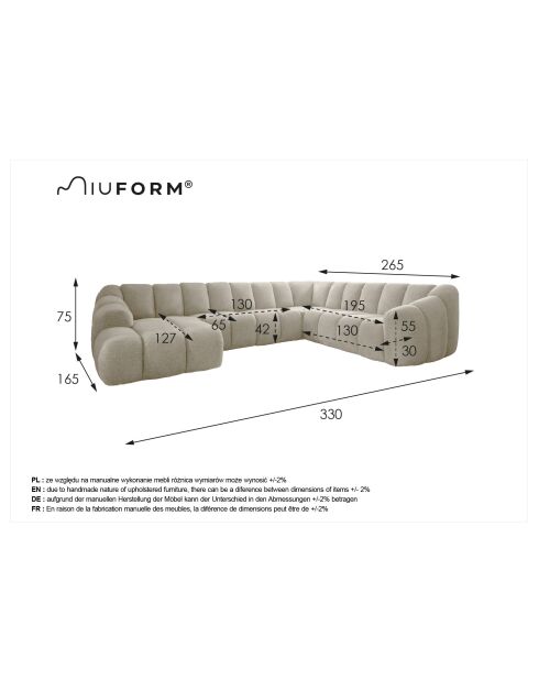Canapé d'angle Fixe U Gauche Shell Vert foncé- 330x265x75 cm