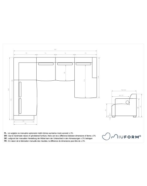 Festes U-Ecksofa, links Flex Felix Dunkelgrau - 337x265x70 cm