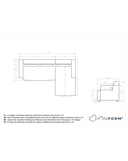 Festes Ecksofa S; gerade Flex Felix Dunkelgrau- 264x154x70 cm