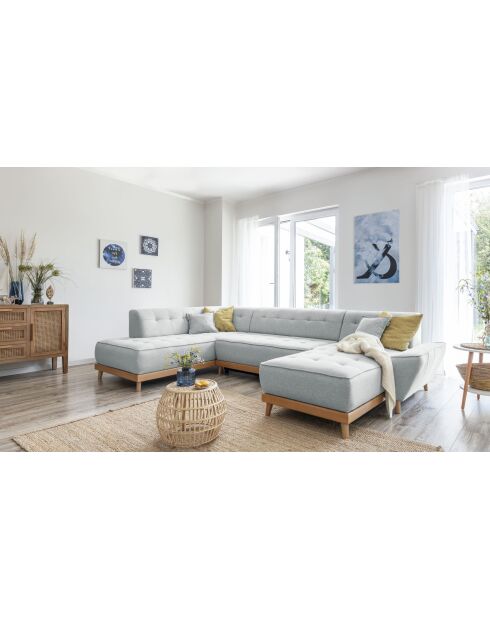 8-fach ausziehbares rechtes Ecksofa Dazzling Daisy Hellgrau- 330x190x77 cm