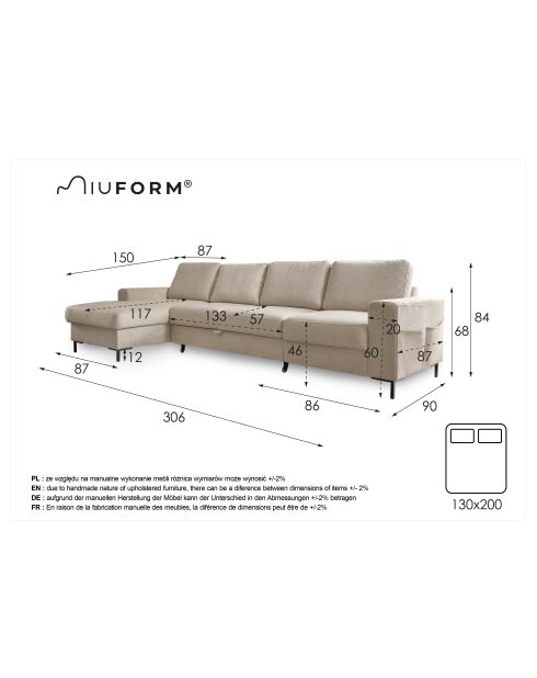 S-MAX Wandelbares Ecksofa linke Ecke Lofty Lilly Gray- 306x150x84 cm