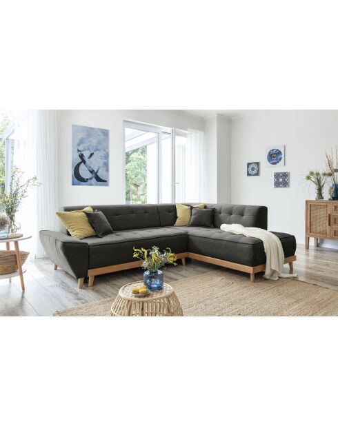 6pl Rechtes ausziehbares Ecksofa Dazzling Daisy Anthracite- 253x190x77 cm