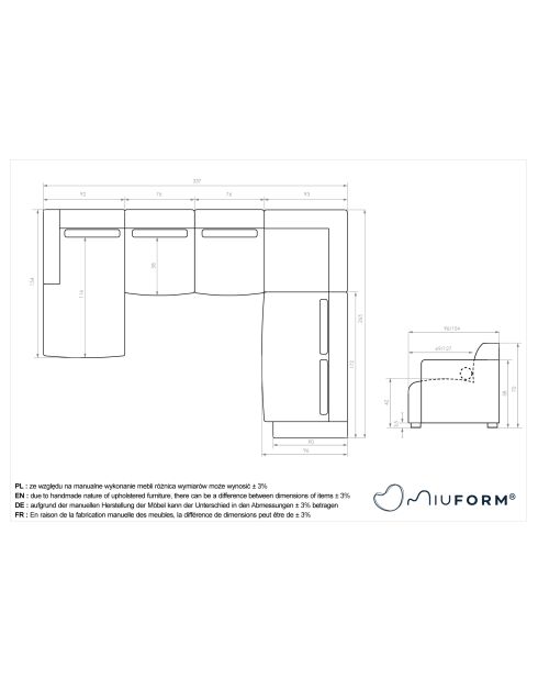 Canapé d'angle Fixe U, droit Flex Felix Olive- 337x265x70 cm