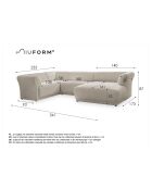 Gatsby Ecksofa, U-förmig, links, 341 x 233 x 87 cm, Grau