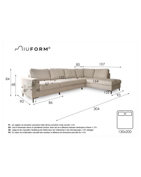 L-MAX Wandelbares rechtwinkliges Ecksofa Lofty Lilly Gray- 304x197x84 cm