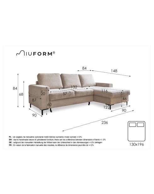 Lofty Lilly Graues, umwandelbares Ecksofa, rechtwinklig, 236 x 148 x 84 cm