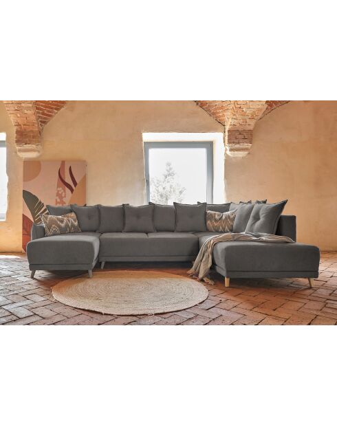 U Hoekbank Omvormbaar Rechthoekig Lazy Lukka Donkergrijs - 320x191x85 cm