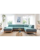 8-plättriges ausziehbares linkes Ecksofa Dazzling Daisy Turquoise - 330x190x77 cm