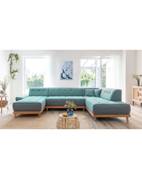 8-plättriges ausziehbares linkes Ecksofa Dazzling Daisy Turquoise - 330x190x77 cm