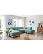 8-plättriges ausziehbares linkes Ecksofa Dazzling Daisy Turquoise - 330x190x77 cm