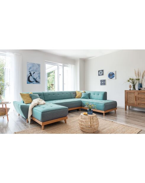 8-plättriges ausziehbares linkes Ecksofa Dazzling Daisy Turquoise - 330x190x77 cm