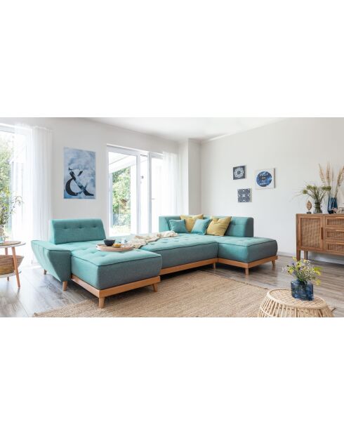 8-plättriges ausziehbares linkes Ecksofa Dazzling Daisy Turquoise - 330x190x77 cm