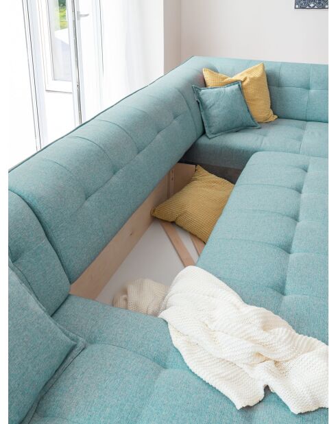 8-plättriges ausziehbares linkes Ecksofa Dazzling Daisy Turquoise - 330x190x77 cm