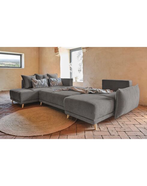U-Ecksofa, umwandelbar, linke Ecke Lazy Lukka, Dunkelgrau - 320x191x85 cm
