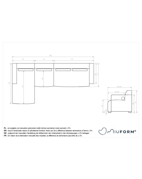 Fixiertes M-Ecksofa, links Flex Felix Beige- 340x154x70 cm