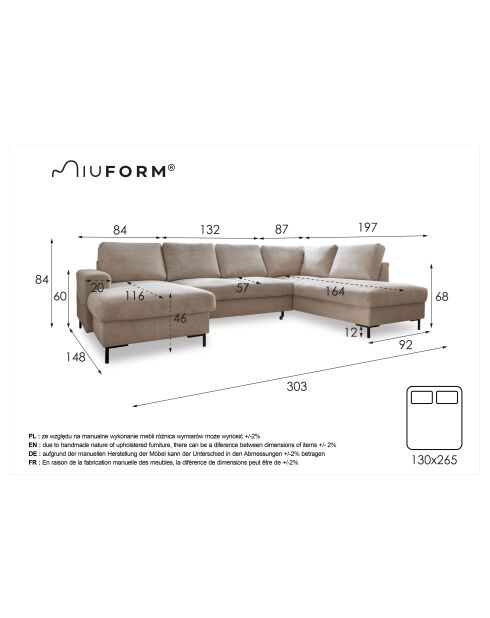 Lofty Lilly Emerald Green converteerbare rechthoekige U-hoekbank - 303x197x84 cm