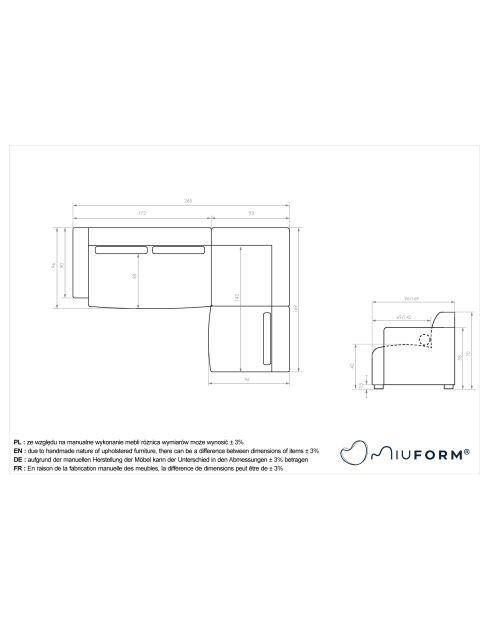 Festes L-Ecksofa, rechts Flex Felix Gray - 265x169x70 cm