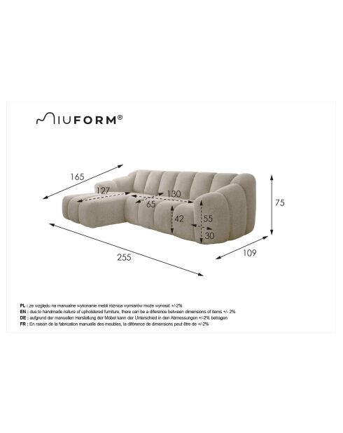 Festes Ecksofa S Left Shell Hellgrau - 255x165x75 cm