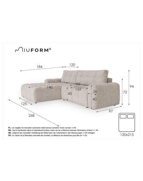 Divano Angolare Trasformabile S Left Lulu Red - 268x184x94 cm