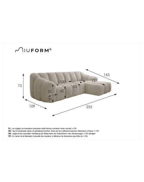 Festes Ecksofa S rechts Shell Beige- 255x165x75 cm
