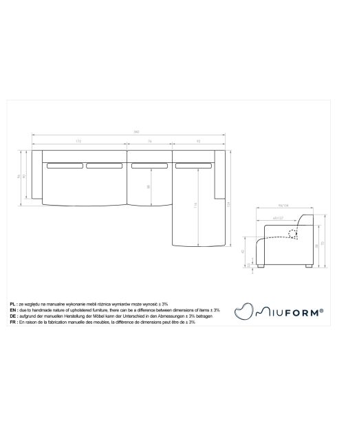 Fixiertes M-Ecksofa, rechts Flex Felix Beige- 340x154x70 cm