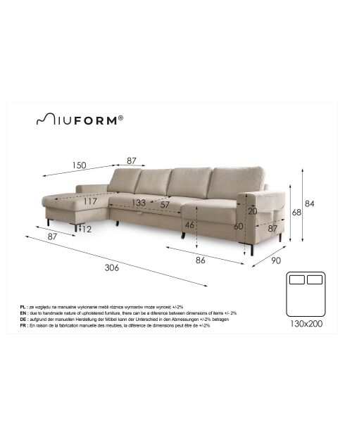 S-MAX Wandelbares Ecksofa linke Ecke Lofty Lilly Brick- 306x150x84 cm