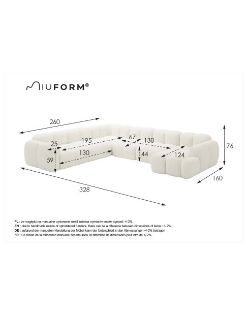 Festes U-Ecksofa, links Cloud Gris- 328x260x76 cm