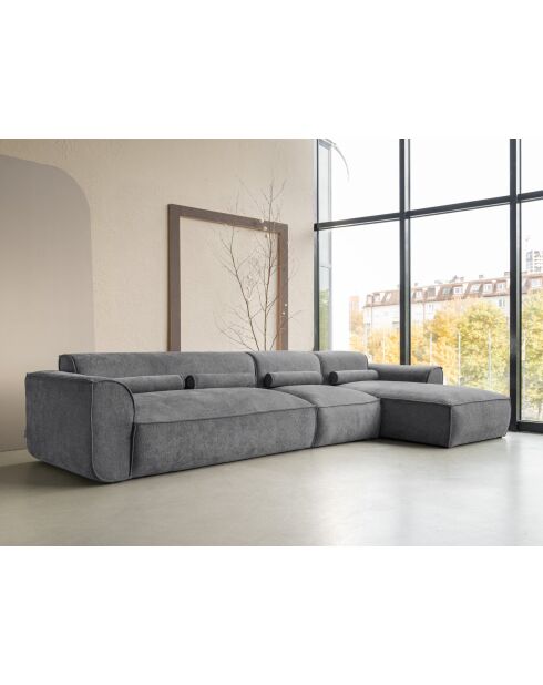 Fixiertes M-Ecksofa, rechts Flex Felix Dunkelgrau - 340x154x70 cm