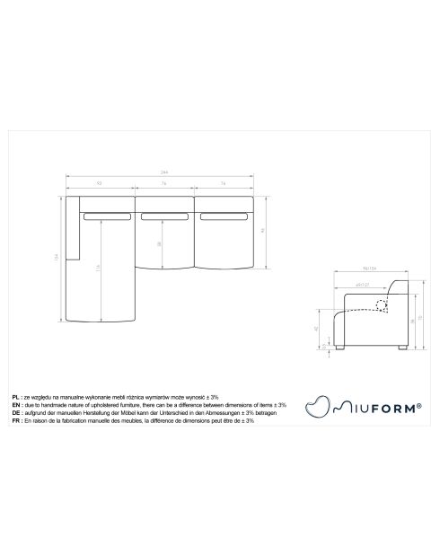 Festes Ecksofa XS, links Flex Felix Olive- 244x154x70 cm